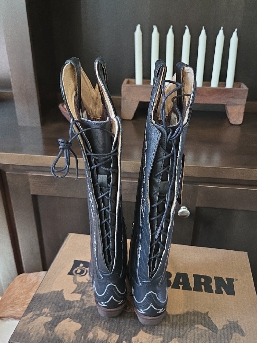 Black Western Cowboy Boots - Tall Stitch Detail - Picture 4 of 9